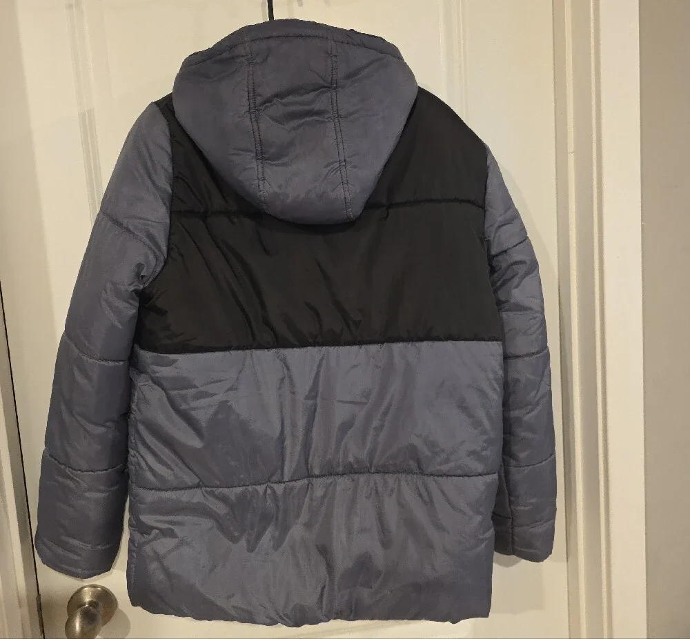 Calvin Klein Kids Hooded Two-Tone Puffer Jacket - Black & Gray